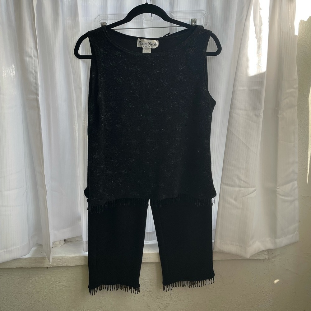 Ronni Nicole Vintage fringe Two-piece set black